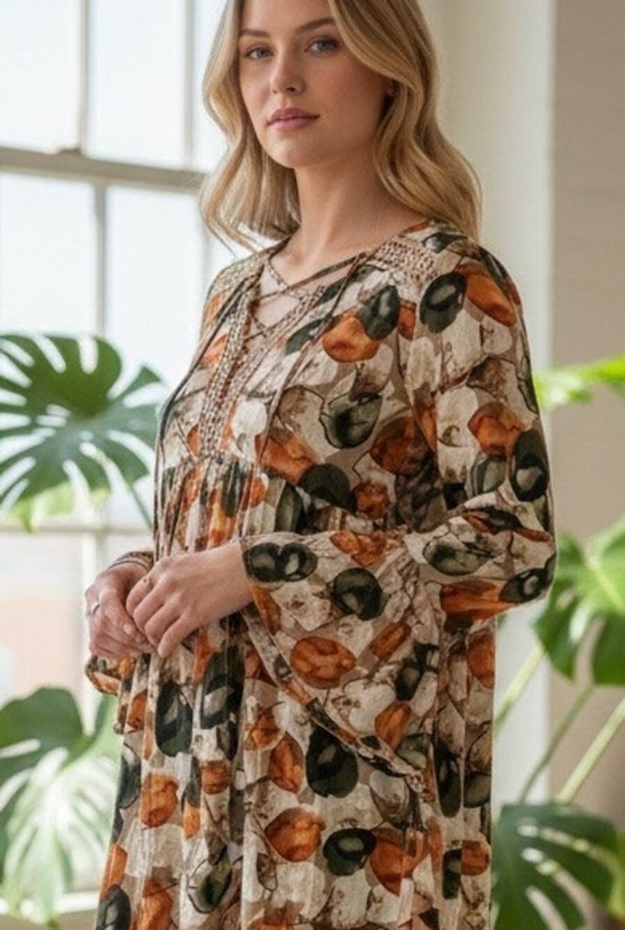 Jodifl Floral Print Mini Dress/Long Blouse with Lace-Front Detail